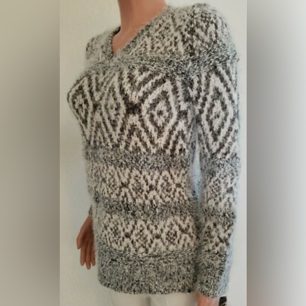 Style & Co. Off-the-Shoulder Sweater - Black and Gray Pattern